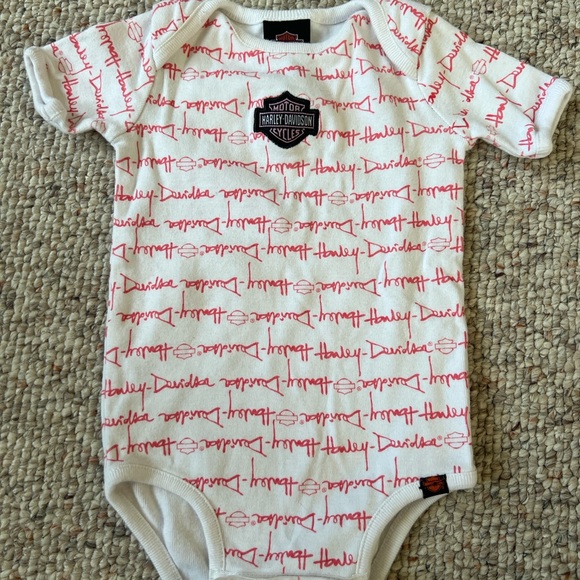 Harley-Davidson White and Pink Script Onesie - Picture 1 of 3